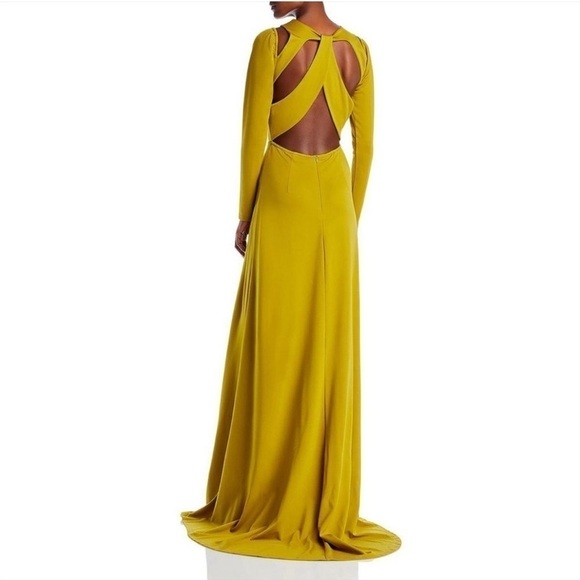 NWT YAURA Layo Cut Out Faux Wrap Gown Olive Size 10 - Picture 2 of 9